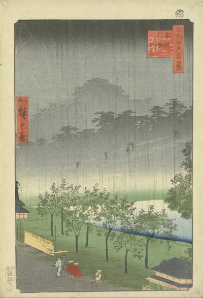 Piantagione di paulonia ad Akasaka sotto la pioggia serale da Utagawa Hiroshige